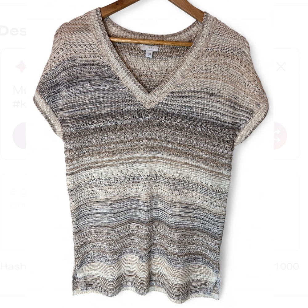 J. Jill Knit Textured Boho V-Neck Cap Sleeve Sweater Size S